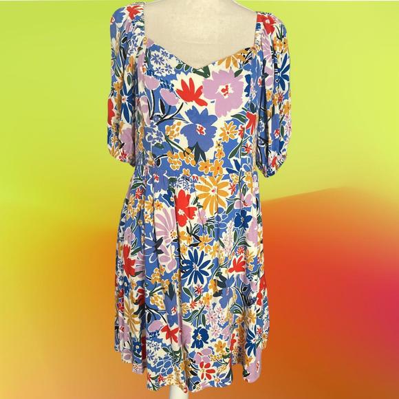 SugarLips Sweetheart Mini Dress, NWT, Ojai Floral Zipporah Puff Sleeve Blue - Picture 4 of 13